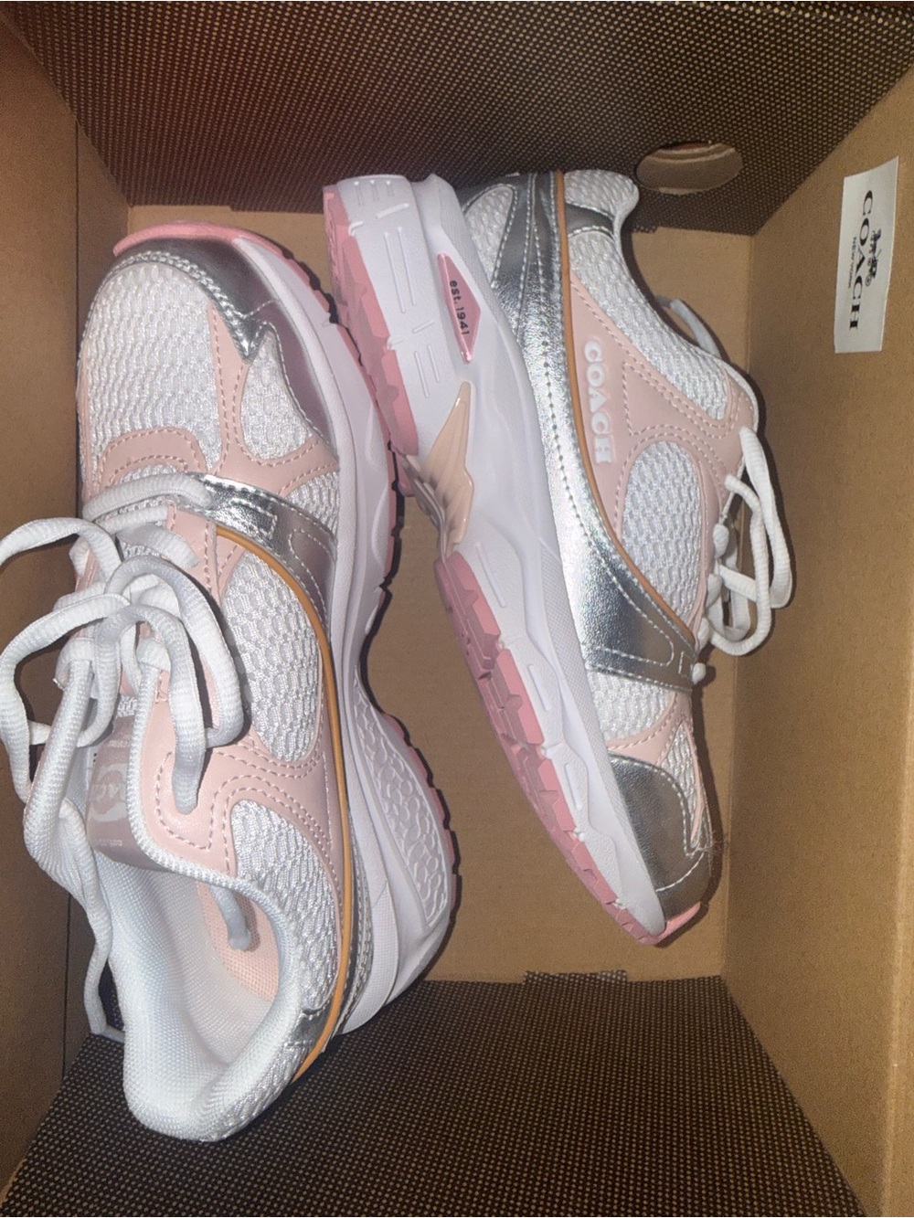 Coach Girls' Pink & Silver Mesh Sneakers